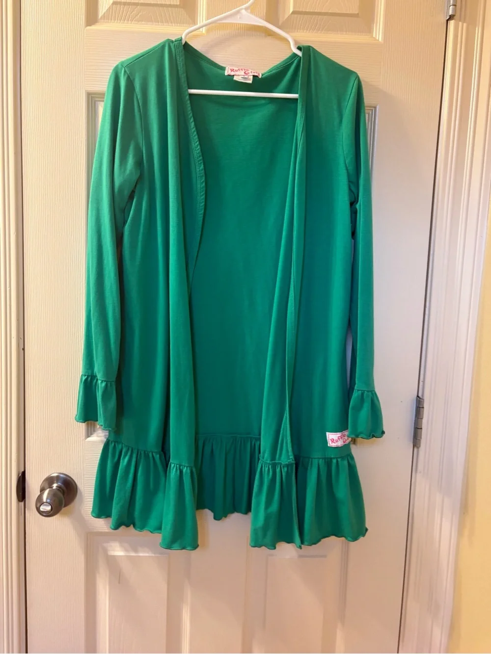 Ruffle Girl Green Sleeveless Dress and Cardigan Set